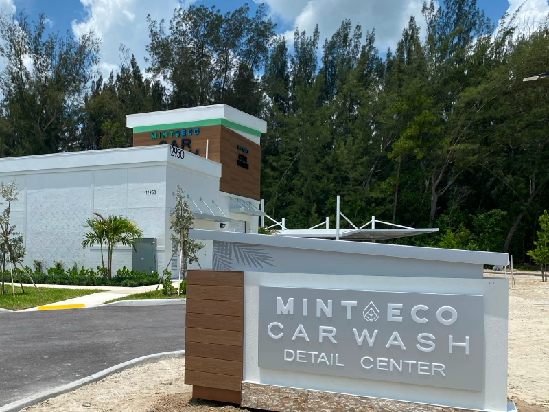Mint Eco Car Wash Detail Center sign at the Northlake location