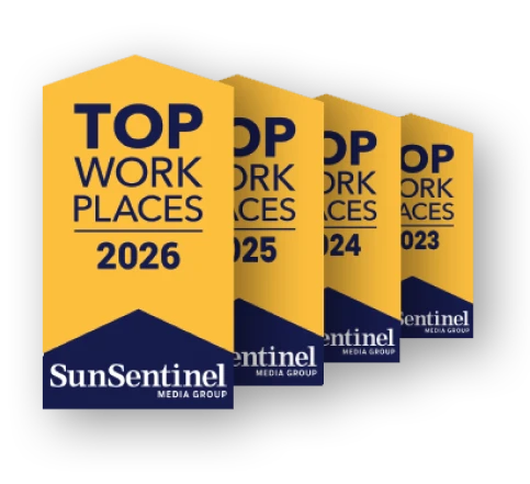 Sun Sentinel Top Workplaces award badges, 2023 through 2026